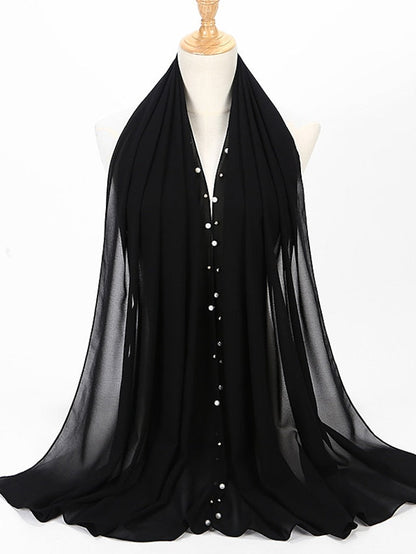 Bubble Chiffon Scarf Plain Shawls Golded Beaded Pearl Scarf Women Hijab Muslim Scarf for Women