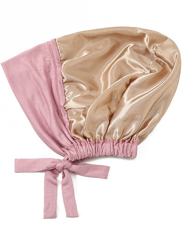 Muslim Satin Hijab Cap Full Cover Inner Hat Islamic Head Wear Stretch Turban Underscarf Bonnet Straps Headband for Women