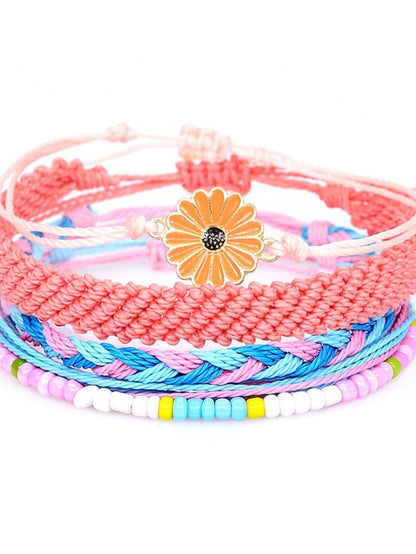 5 Pcs per set daisy flower String Bracelet Handmade Braided Rope Charms Boho Surfer Bracelet for Teen Girls Women for Women