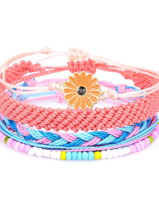 5 Pcs per set daisy flower String Bracelet Handmade Braided Rope Charms Boho Surfer Bracelet for Teen Girls Women for Women