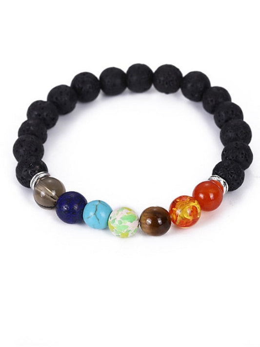hot selling  natural volcanic stone colorful seven chakra bracelet agate stone beads bracelet for Women