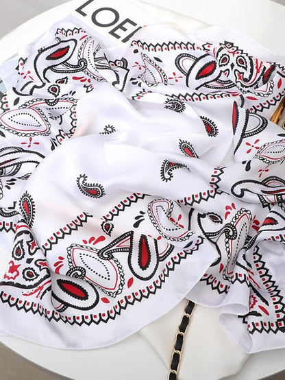Vintage Print Silk Shawl Square Scarf for Women Satin Hijab Fashion Wraps Neckerchief Female Hair Bands Ribbon Headband Bandana for Women