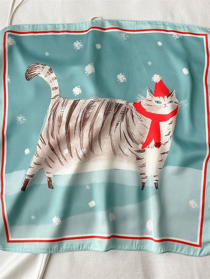 55*55CM Fashion Silk Satin Square Scarf Women Animal Print Small Neckerchief Hair Bandana Female Head Scarves Bags Decoration for Women