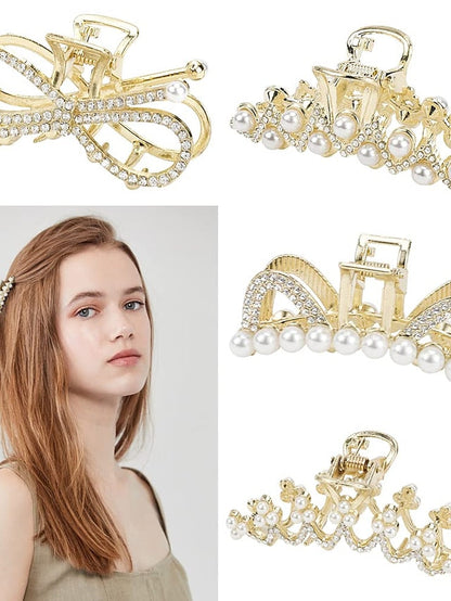 AOPRIE Pearl Metal Hair Clips for Women 2.5 In Small Size Claw Clip for Girls Hair Clips Claw Hair Accessories for Women Gold for Women