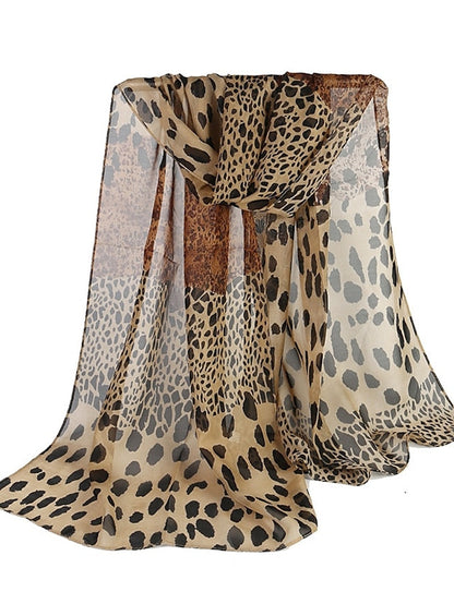 Korean Version Of Leopard Print Patchwork Chiffon Scarf Scarf for Women