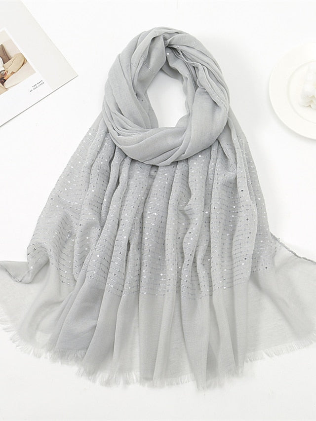 1 PC Sequins Cotton Viscose Muslim Hijab Scarves Women Long Shawls Solid Headscarf Head Wraps Islamic Turban Headband Foulard Bandana for Women