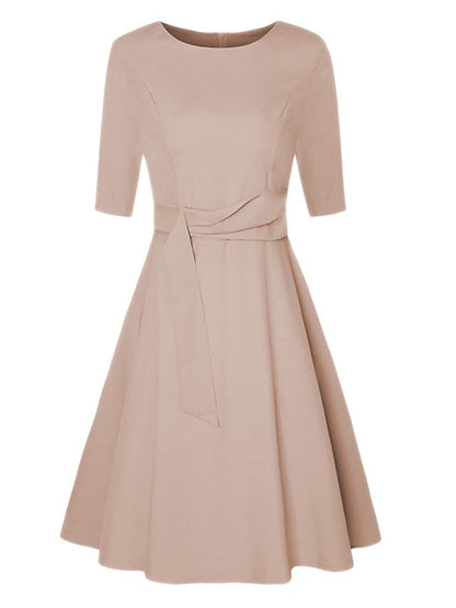 A Line Dress Knee Length Dress Dark Green Navy Blue Beige 3/4 Length Sleeve Pure Color Lace up Fall Spring Round Neck Stylish Elegant Casual Party Slim  S M L XL XXL for Women