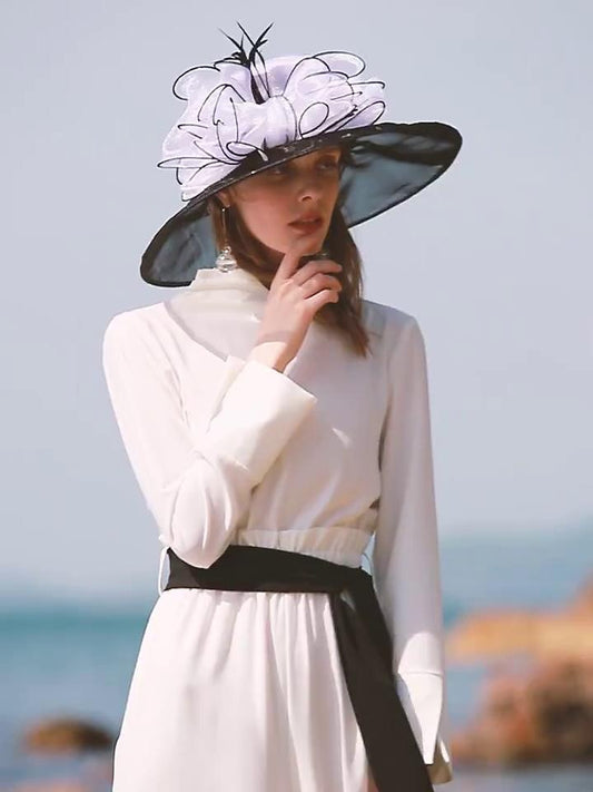 Hats Headwear Organza Sun Hat Wedding Casual Kentucky Derby Melbourne Cup With Floral Headpiece Headwear for Women