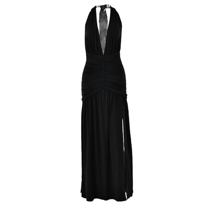 Halter deep v neck backless high slit maxi dress  | Festival Outfits Women