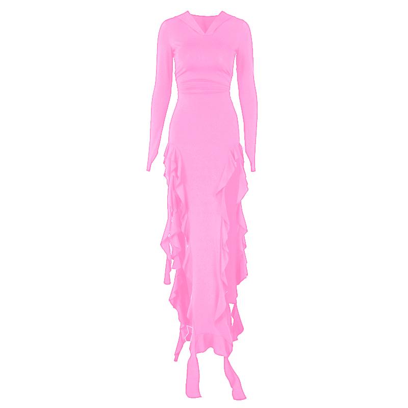 Long sleeve hoodie gloves ruffle maxi dress  | Festival Outfits Women
