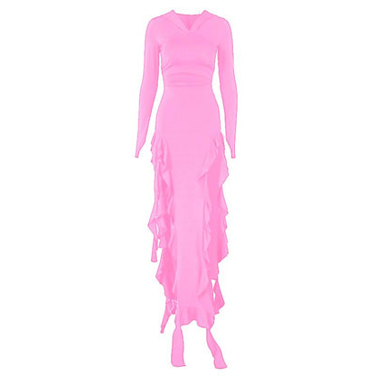Long sleeve hoodie gloves ruffle maxi dress  | Festival Outfits Women