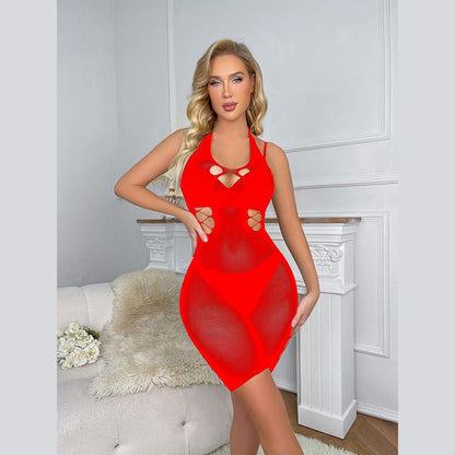 Halter hollow out backless u neck bodystocking  | Festival Outfits Women