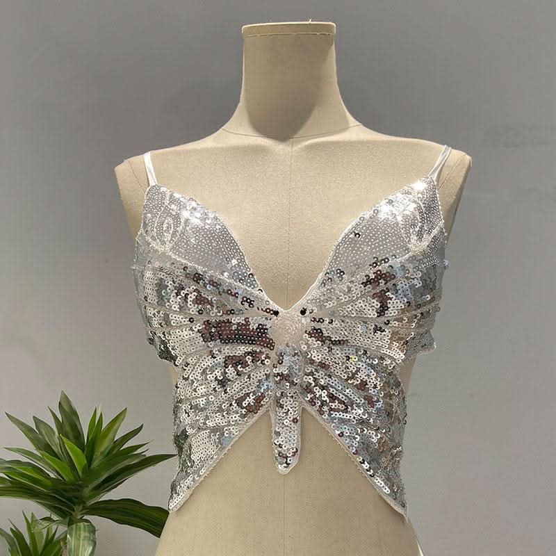 Deep V neck glitter cross back self tie cami top  | Festival Outfits Women