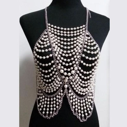 Metal chain beaded hollow out u neck backless cut out top  | Festival Outfits Women