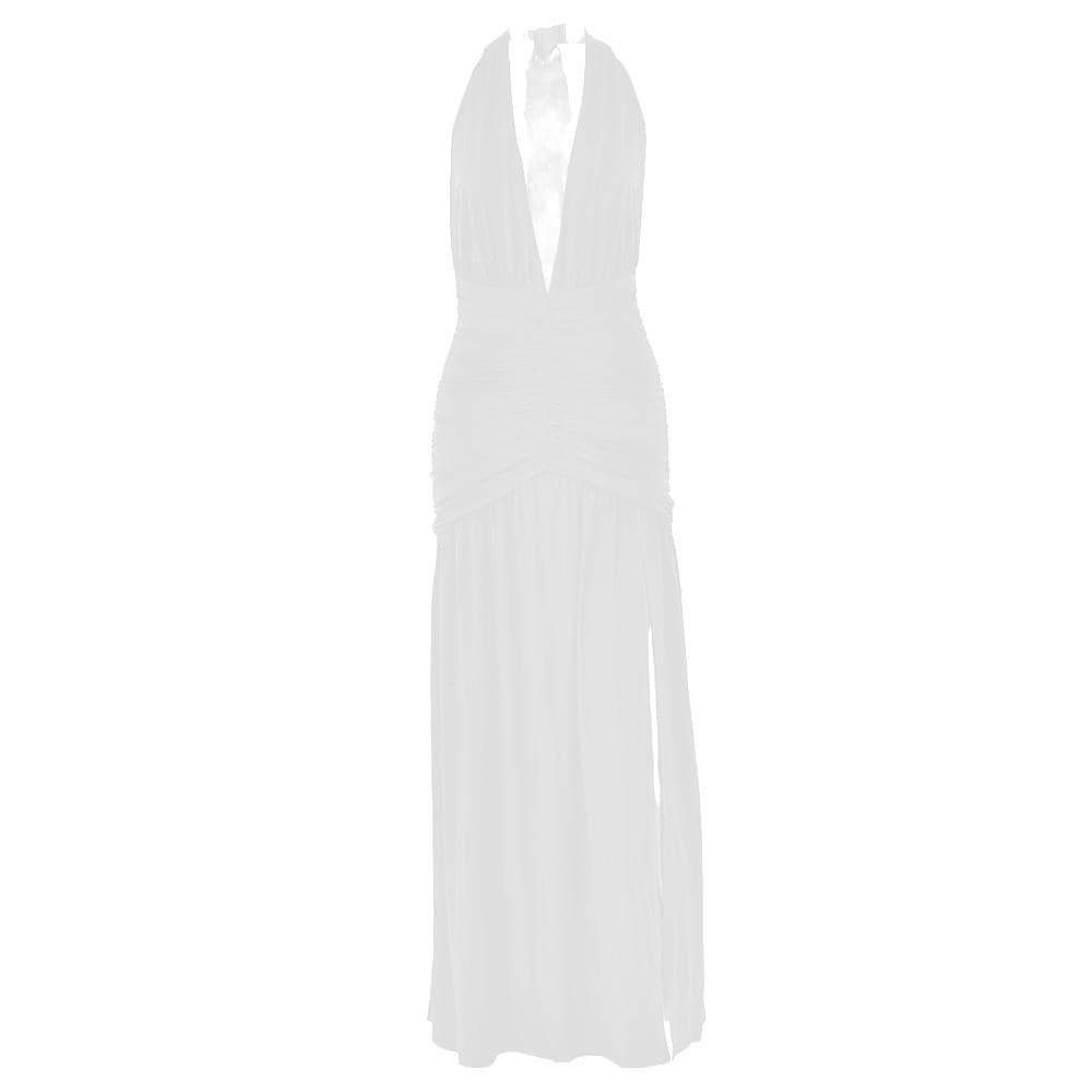 Halter deep v neck backless high slit maxi dress  | Festival Outfits Women