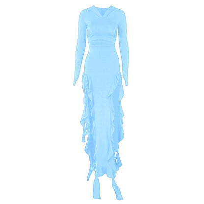 Long sleeve hoodie gloves ruffle maxi dress  | Festival Outfits Women