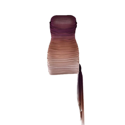 Ruched gradient mesh backless tube mini dress  | Festival Outfits Women