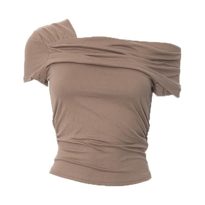 Ruched off shoulder solid irregular top  | Festival Outfits Women