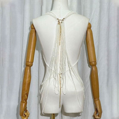 Beaded hollow out metal chain v neck cut out top  | Festival Outfits Women