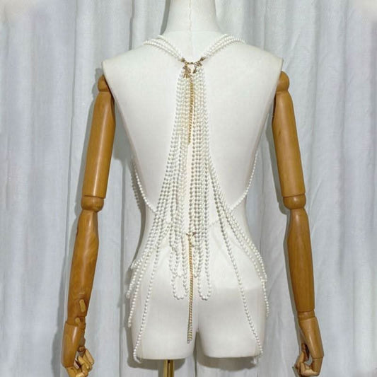Beaded hollow out metal chain v neck cut out top  | Festival Outfits Women