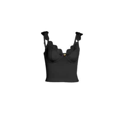 V neck lace hem flower applique cami top  | Festival Outfits Women