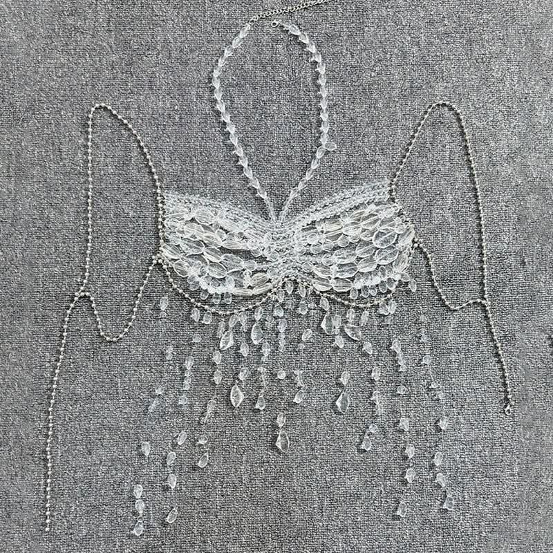 Halter metal chain beaded tassels cami top  | Festival Outfits Women