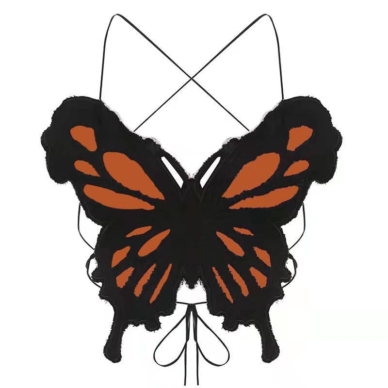Butterfly pattern backless corss back cami top  | Festival Outfits Women