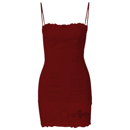 Lace patchwork stitch zip-up backless cami mini dress  | Festival Outfits Women