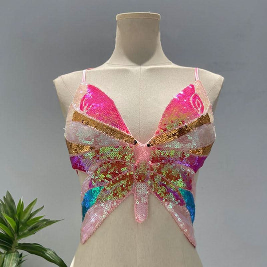 Deep V neck glitter cross back self tie cami top  | Festival Outfits Women