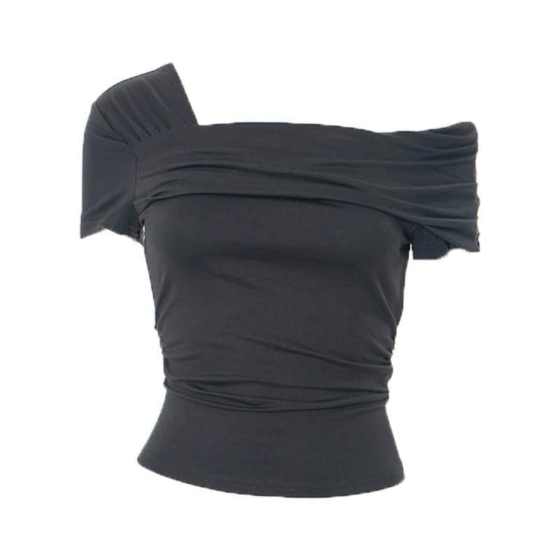 Ruched off shoulder solid irregular top  | Festival Outfits Women