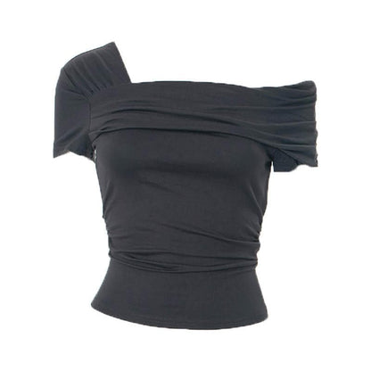 Ruched off shoulder solid irregular top  | Festival Outfits Women