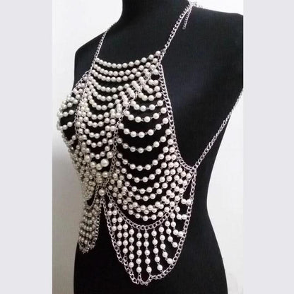 Metal chain beaded hollow out u neck backless cut out top  | Festival Outfits Women