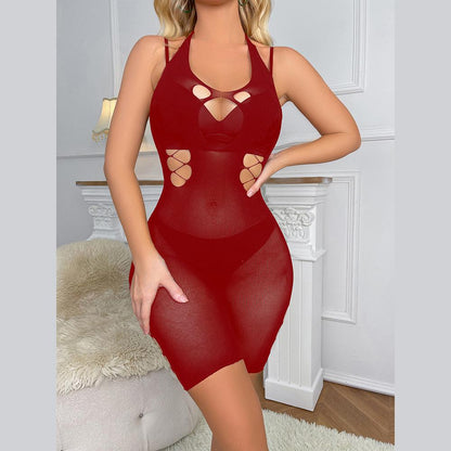 Halter hollow out backless u neck bodystocking  | Festival Outfits Women