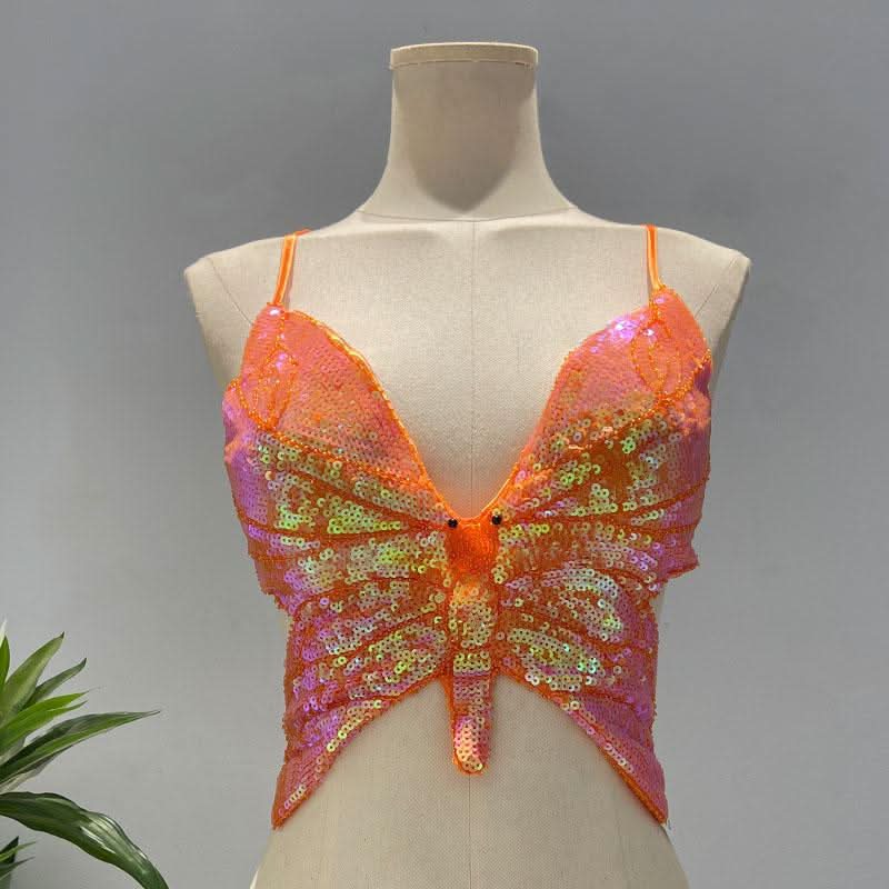 Deep V neck glitter cross back self tie cami top  | Festival Outfits Women