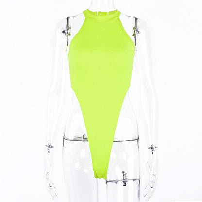 Sleeveless halter solid bodysuit