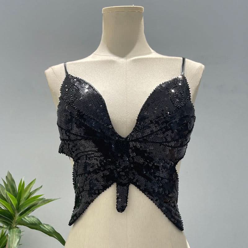 Deep V neck glitter cross back self tie cami top  | Festival Outfits Women