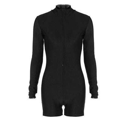 Zip-up solid long sleeve high neck romper  | Festival Outfits Women