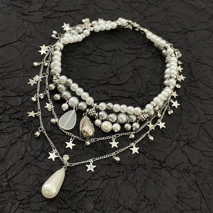Layered faux pearl pendant choker necklace  | Festival Outfits Women