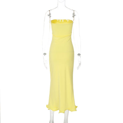 Backless solid ruffle tube maxi dress  | Festival Outfits Women