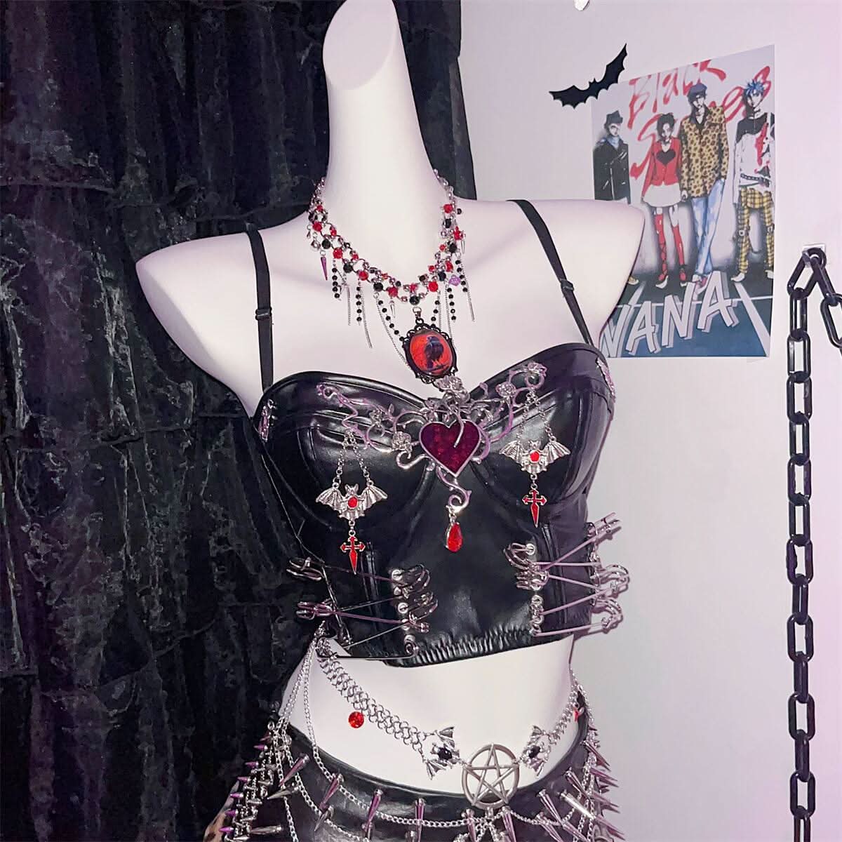 PU leather heart applique v neck backless cami top  | Festival Outfits Women