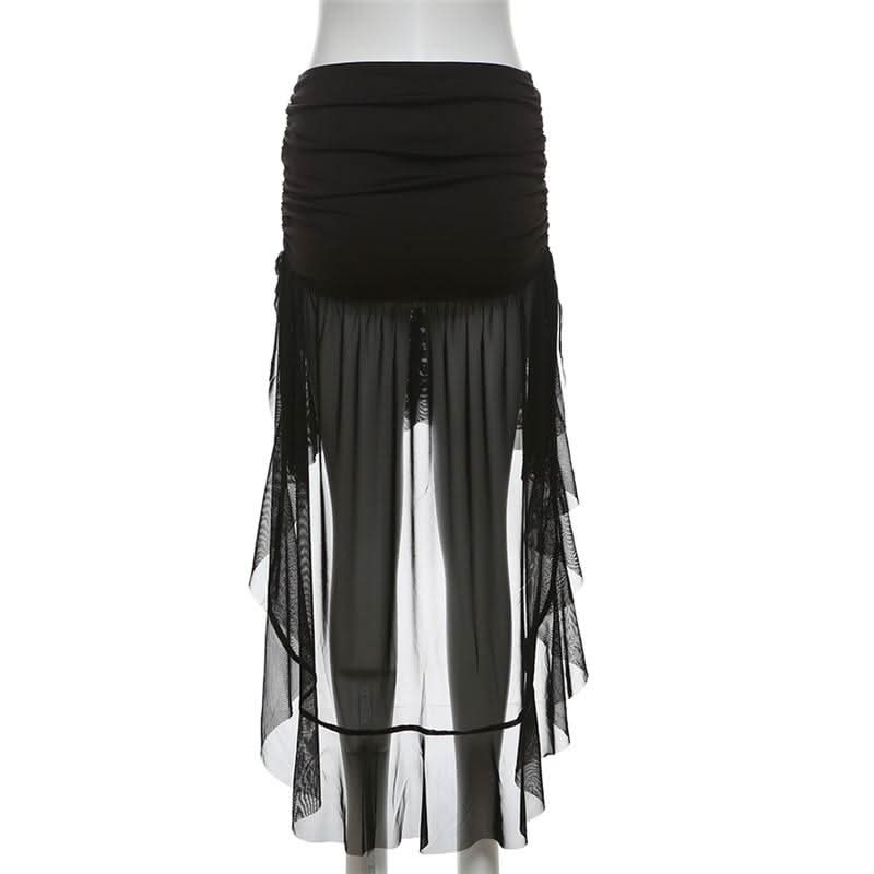 Ruched ruffle mesh mini skirt  | Festival Outfits Women