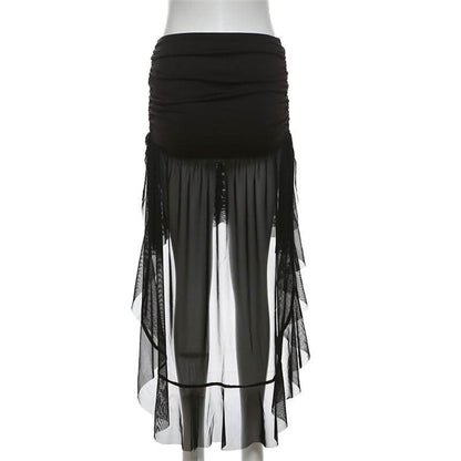 Ruched ruffle mesh mini skirt  | Festival Outfits Women