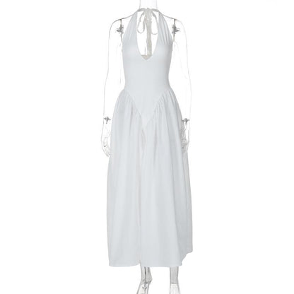 Halter v neck ruched knotted midi dress  | Festival Outfits Women
