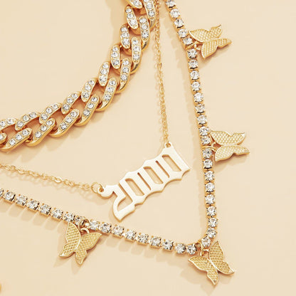 Layered butterfly decor rhinestone necklace  | Festival Outfits Women