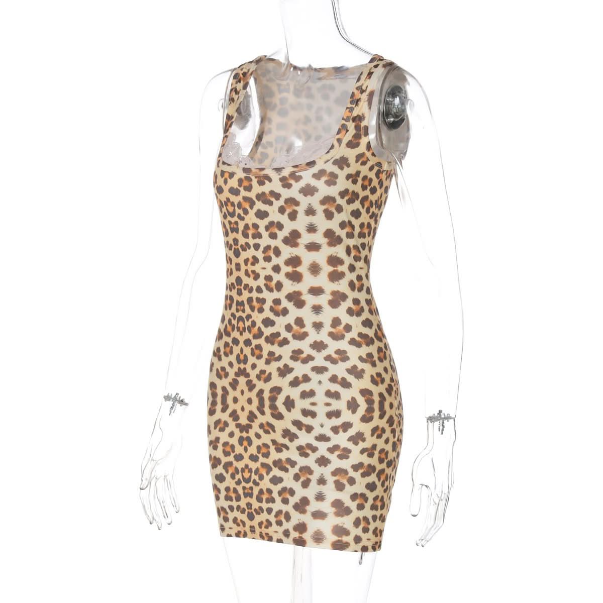 Square neck leopard print mini dress  | Festival Outfits Women  | Leopard Print Mini Dress