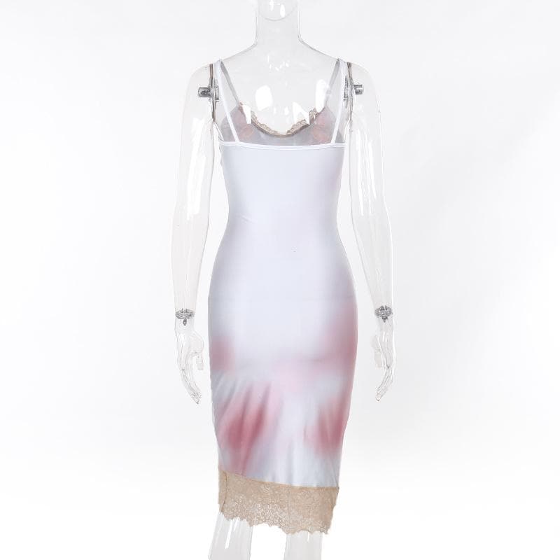 Lace hem flower print v neck cami midi dress  | Festival Outfits Women
