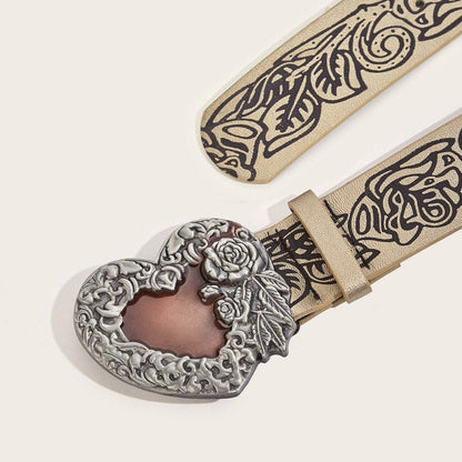 Heart print PU leather adjustable belt  | Festival Outfits Women
