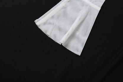 Long flared sleeve off shoulder mesh ruffle solid top  | Festival Outfits Women