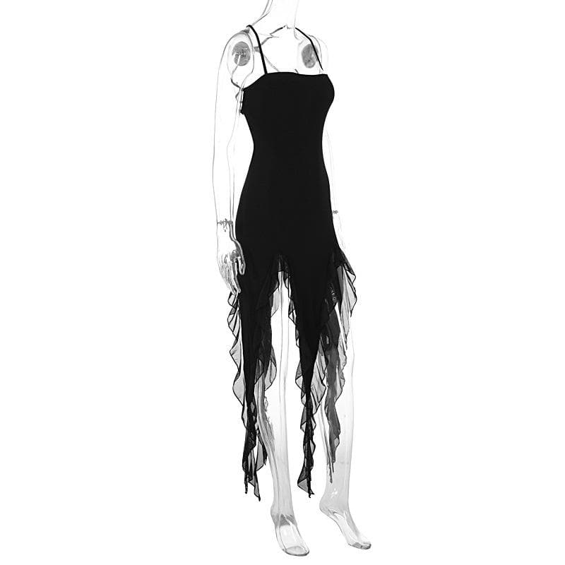 Ruffle cross back solid lace up cami maxi dress  | Festival Outfits Women