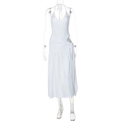 Halter v neck knotted slit maxi skirt set  | Festival Outfits Women